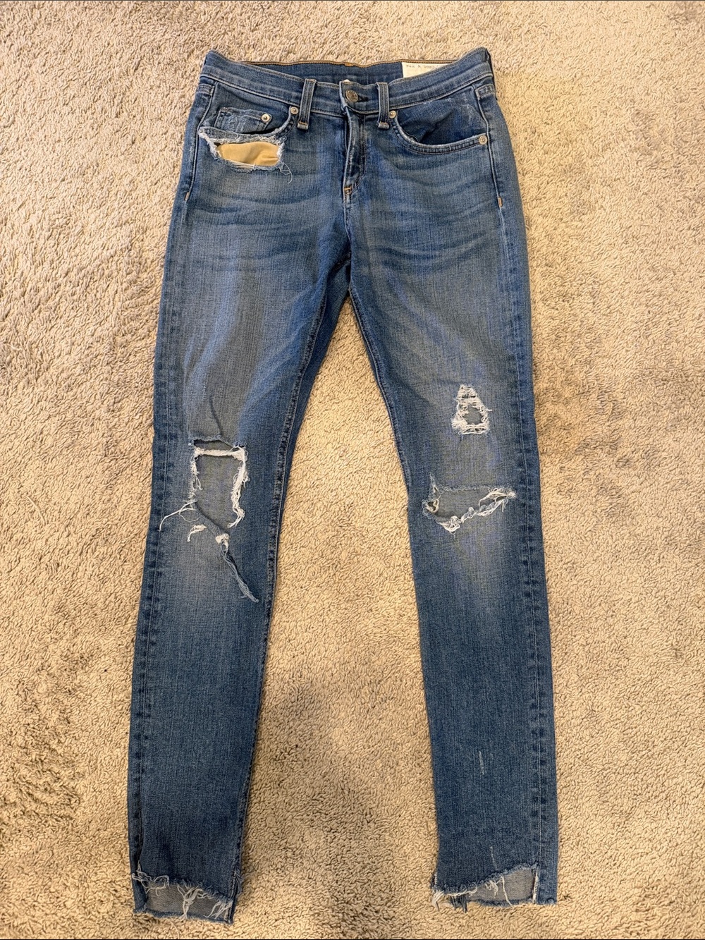 rag & bone Women's Medium Blue Distressed Skinny Jeans